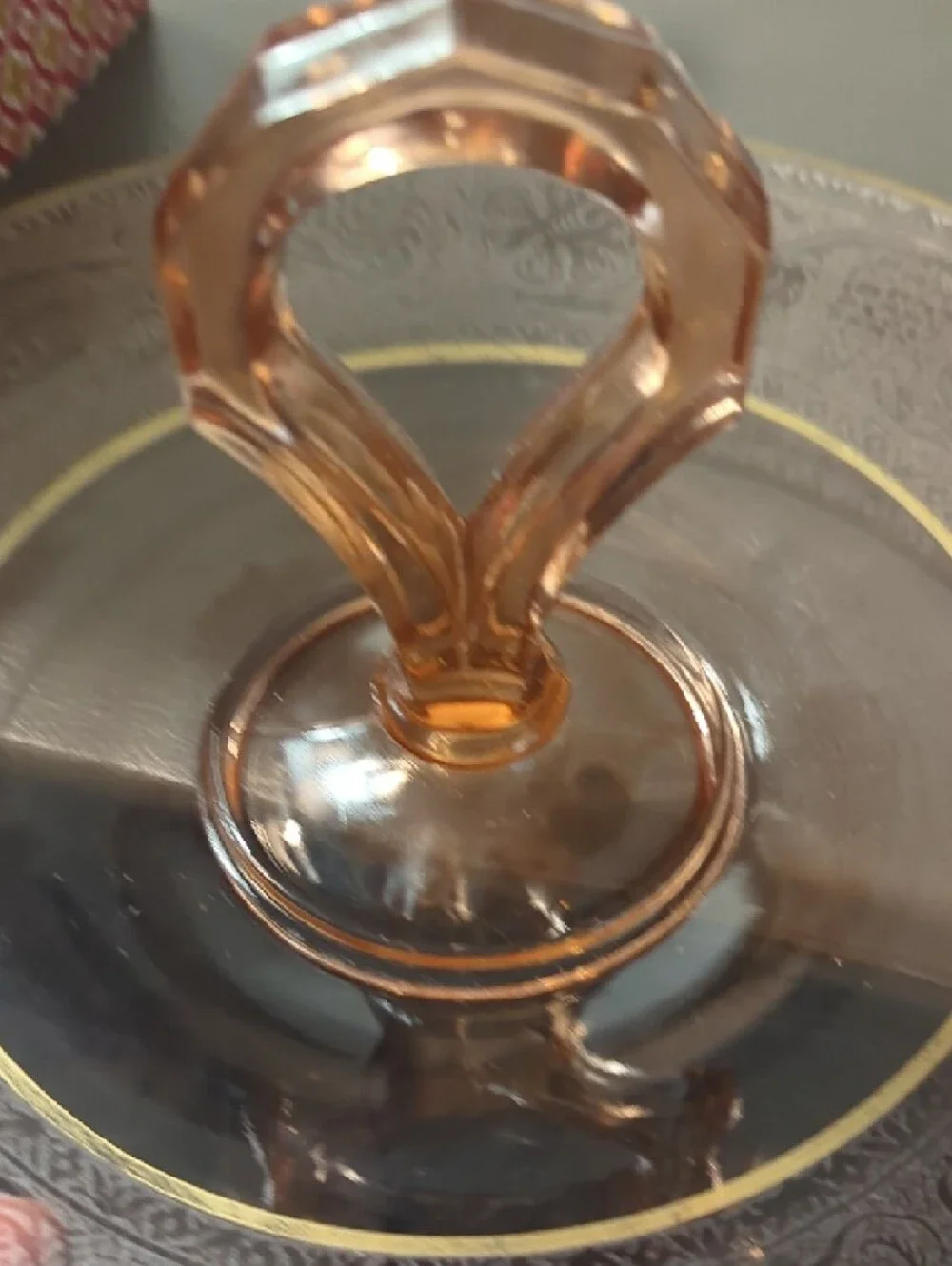 Vintage Pink Glass Handle Serving Tray